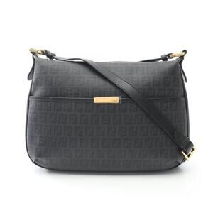 Fendi Zucchino Shoulder Bag/Handbag, Coated Canvas and Leather, Women's, Blac...